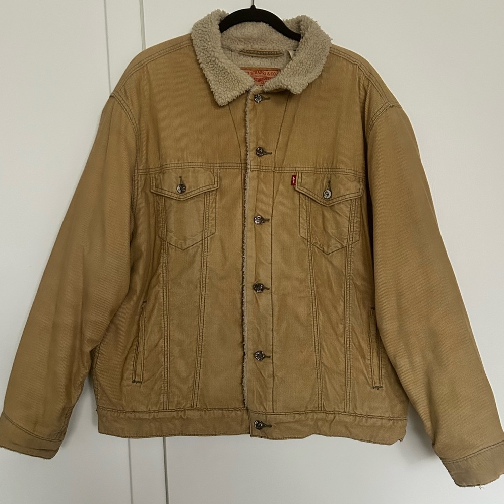 Levi’s Sherpa Lined Corduroy Trucker Jacket XL Tan Beige Western Workwear